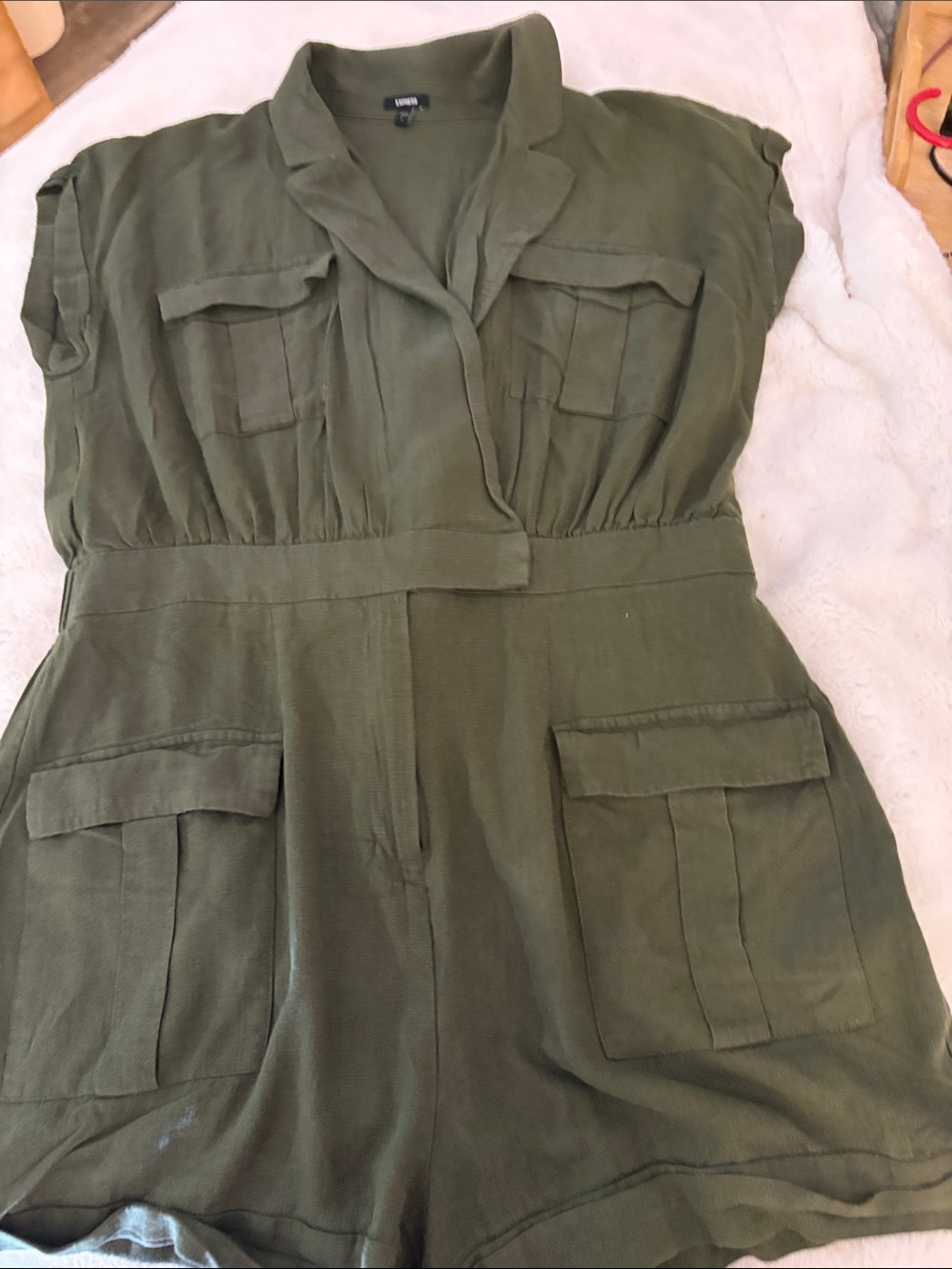 Express Olive Utility Short Sleeve Romper